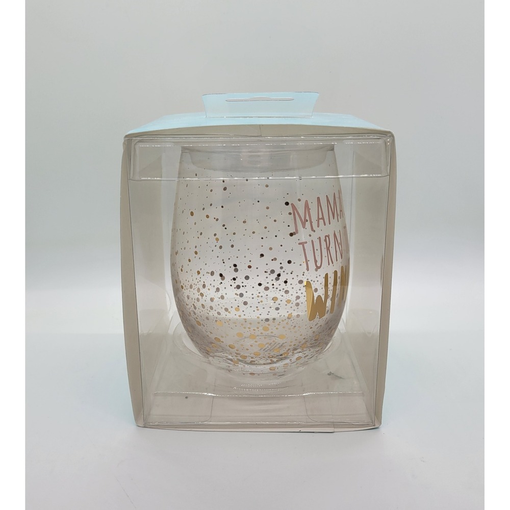 Pearhead Mama's Turn to Wine Stemless Wine Glass 16 oz Baby Shower Gift New